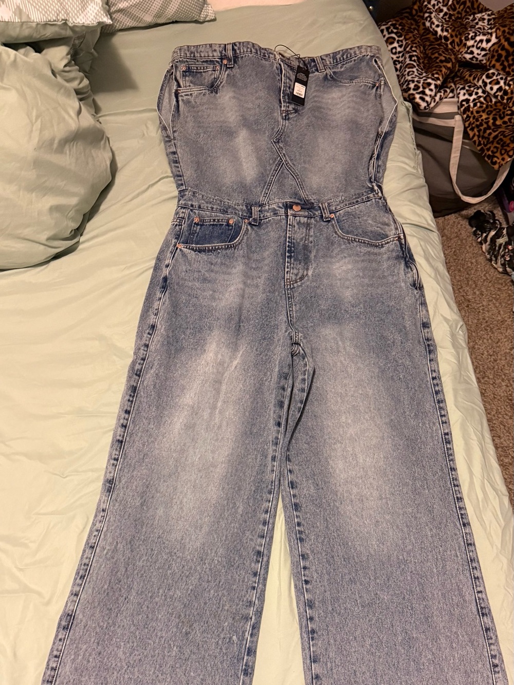 Women's acid wash wide leg denim jumpsuit